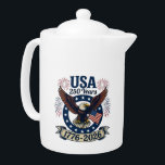 Patriotic American Eagle 250 Years 1776-2026 Teapot<br><div class="desc">Celebrate America's 250th Anniversary with this colorful design featuring a majestic eagle with wings spread in flight carrying the American flag along with the words "USA 250 Years 1776-2026". It's a great way to show your patriotism all throughout the 2026 celebrations and beyond.</div>