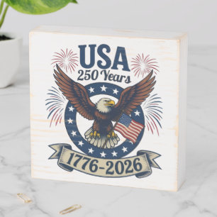 Patriotic American Eagle 250 Years 1776-2026 Wooden Box Sign
