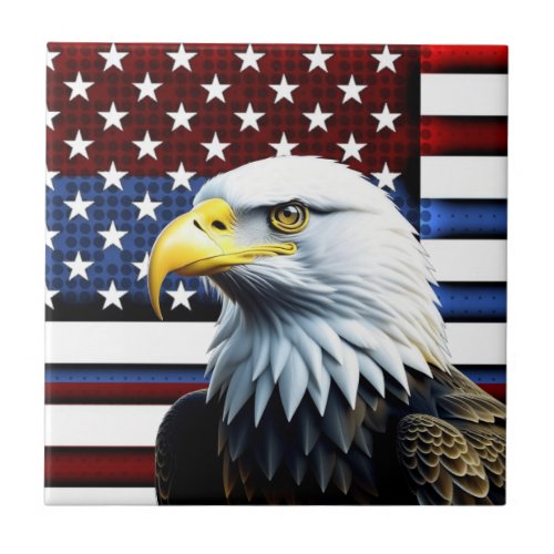 Patriotic American Eagle and US Flag Ceramic Tile