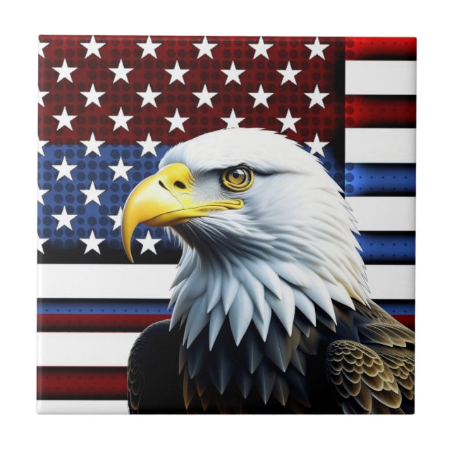 Patriotic American Eagle and US Flag Ceramic Tile (Front)
