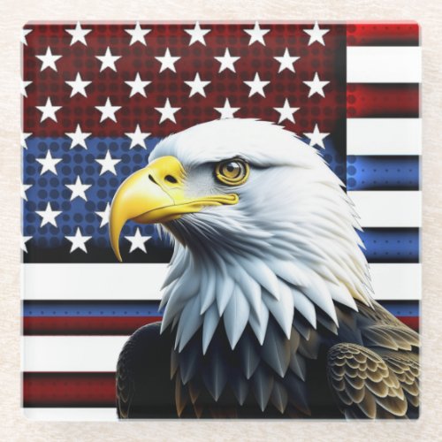 Patriotic American Eagle and US Flag Glass Coaster