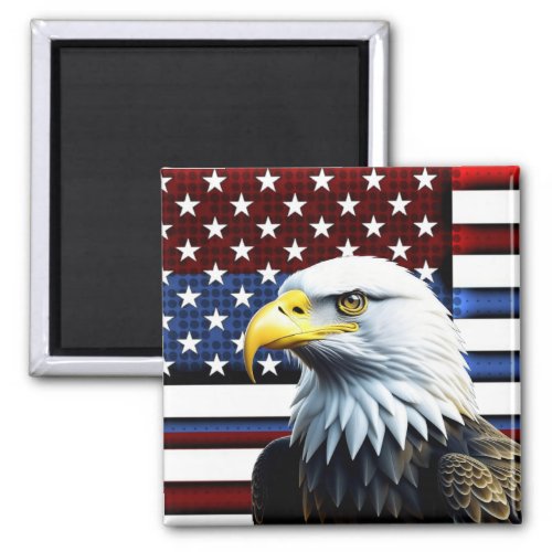 Patriotic American Eagle and US Flag Magnet