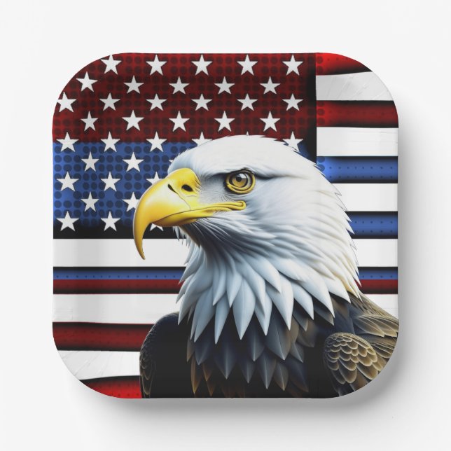 Patriotic American Eagle and US Flag Paper Plates (Front)