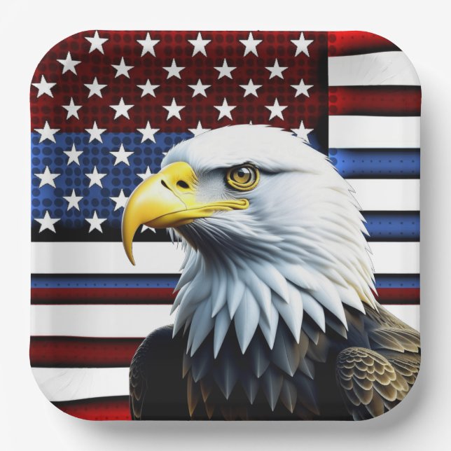 Patriotic American Eagle and US Flag Paper Plates (Front)