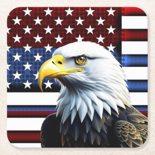 Patriotic American Eagle and US Flag Square Paper Coaster