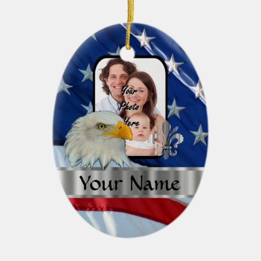 Patriotic American eagle Double-Sided Oval Ceramic Christmas Ornament