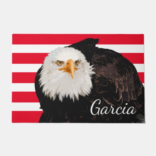 Patriotic American Eagle Family Name Flag Striped Doormat