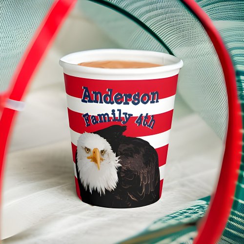 Patriotic American Eagle Family Name Flag Stripes Paper Cups