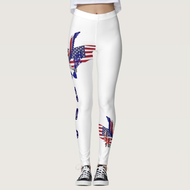 Patriotic American eagle, flag and shield Leggings (Front)