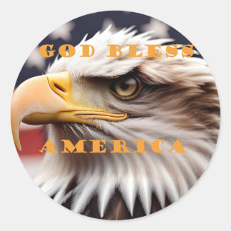 Patriotic American eagle, God bless America! Classic Round Sticker