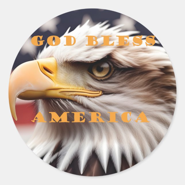 Patriotic American eagle, God bless America! Classic Round Sticker (Front)