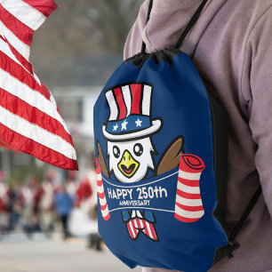 Patriotic American Eagle Happy 250th Anniversary Drawstring Bag
