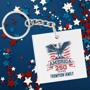 Patriotic American Eagle Happy 250th Anniversary Keychain