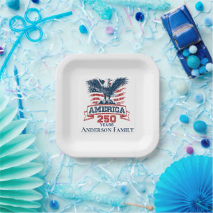 Patriotic American Eagle Happy 250th Anniversary Paper Plates