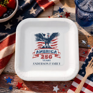 Patriotic American Eagle Happy 250th Anniversary Paper Plates