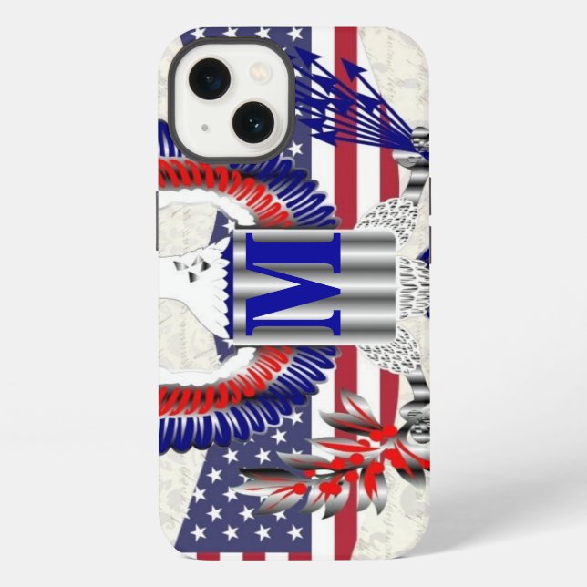 Patriotic American eagle personalized monogram Iphone Case (Back)
