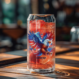 Patriotic American Eagle Red White Blue Can Glass