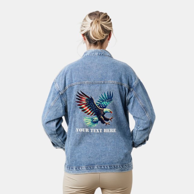 Patriotic American Eagle Red White Blue Denim Jacket (Model)