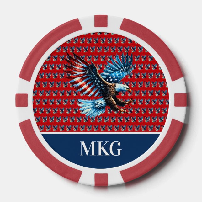 Patriotic American Eagle Red White Blue Poker Chips (Front)
