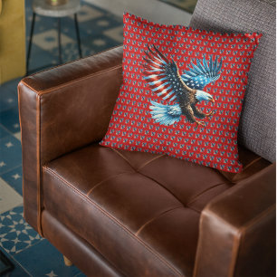 Patriotic American Eagle Red White Blue Throw Pillow