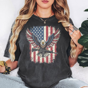 Patriotic American Eagle Rifle Flag Distressed T-Shirt