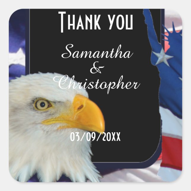 Patriotic American Eagle thank you Square Sticker (Front)
