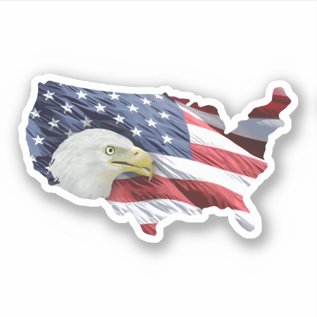 Patriotic American Eagle US Map Shape Sticker (Front)