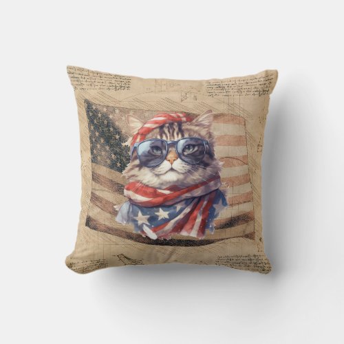 Patriotic American flag 4th July independence day Throw Pillow