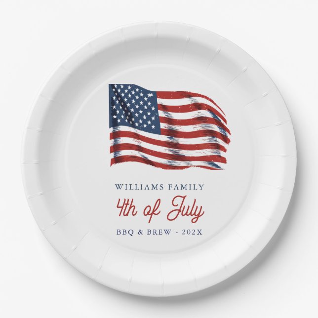 Patriotic American Flag 4th of July Family Reunion Paper Plates (Front)