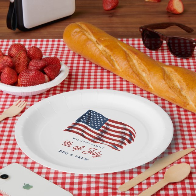 Patriotic American Flag 4th of July Family Reunion Paper Plates (Picnic)