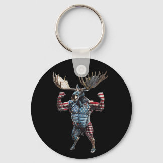 Patriotic American Flag 4th Of July Funny Moose Hu Keychain