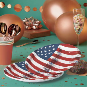 Patriotic American Flag 4th of July Paper Plates