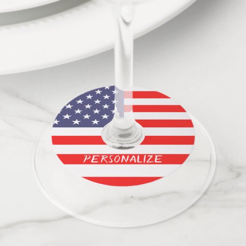 Patriotic American flag 4th of July party custom Wine Glass Tag