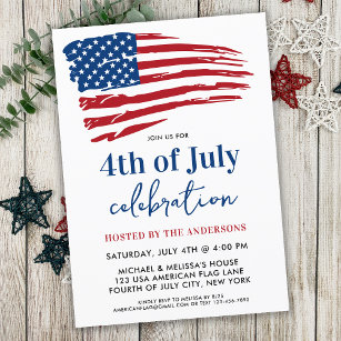 Patriotic American Flag 4th Of July Party  Invitation