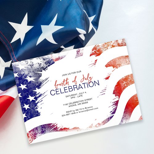 Patriotic American Flag  4th Of July Party  Invitation