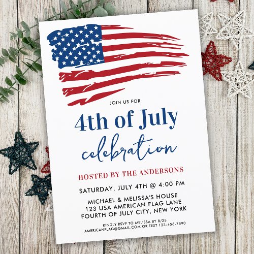 Patriotic American Flag 4th Of July Party  Invitation