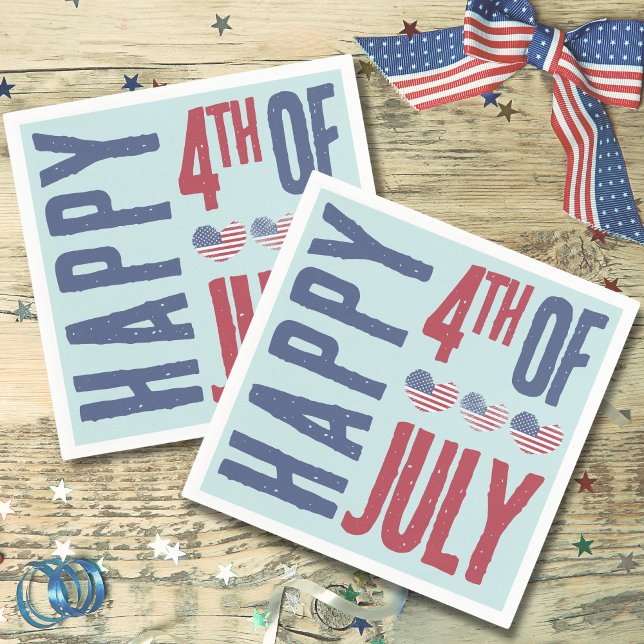 Patriotic American Flag 4th Of July Party Napkins (Cute Patriotic USA American Flag Heart 4th Of July Napkins)