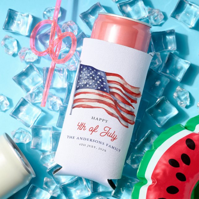 Patriotic American Flag 4th of July  Seltzer Can Cooler (In Situ Summer)