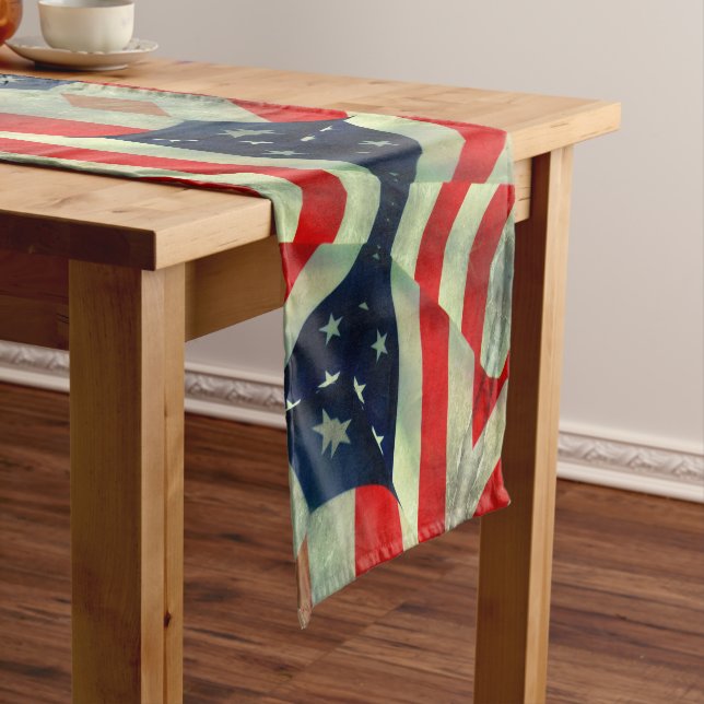 Patriotic American Flag 4th of July Short Table Runner (In Situ)