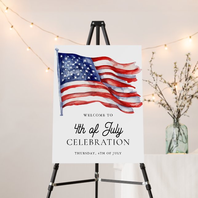 Patriotic American Flag 4th of July Welcome Sign (In Situ (Stand))