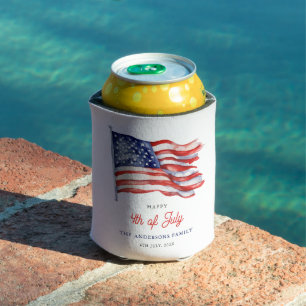 Patriotic American Flag 4th of July Welcome Sign Can Cooler