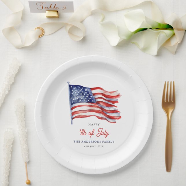 Patriotic American Flag 4th of July Welcome Sign Paper Plates (Wedding)