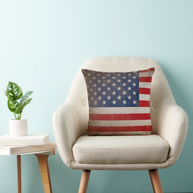 Patriotic American Flag 50 Stars Throw Pillow (Chair)