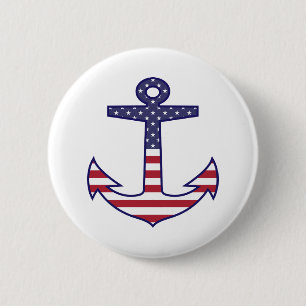 Patriotic American Flag Anchor Nautical Button