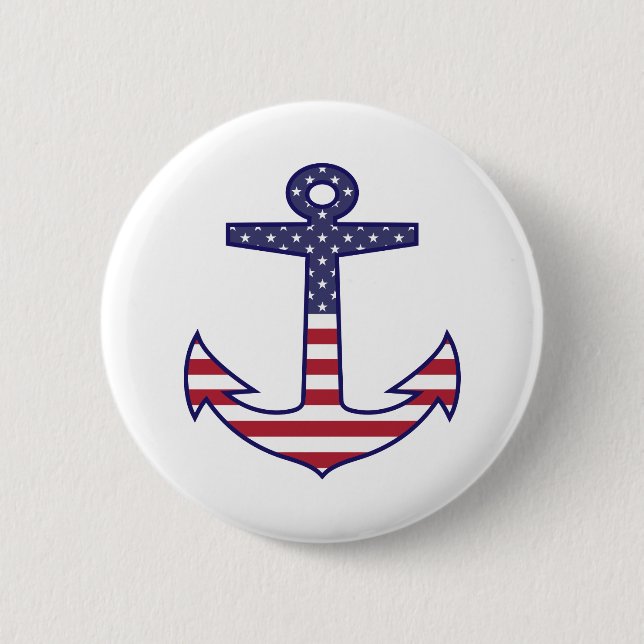 Patriotic American Flag Anchor Nautical Button (Front)