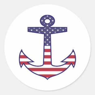 Patriotic American Flag Anchor Nautical Classic Round Sticker