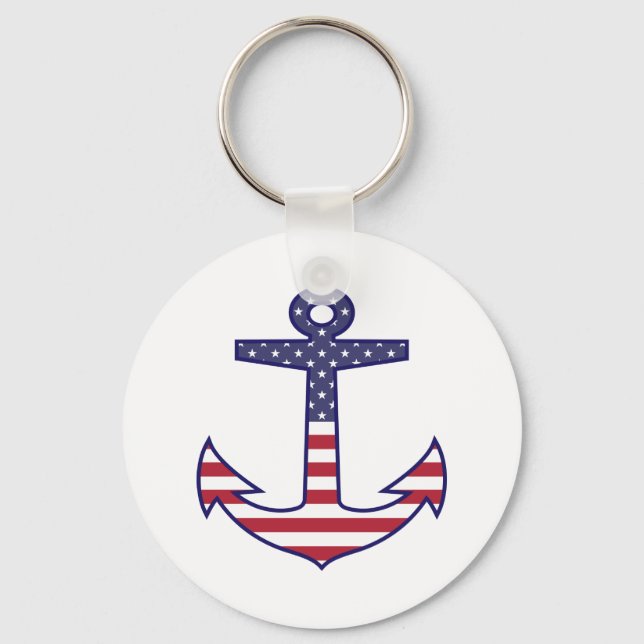 Patriotic American Flag Anchor Nautical Keychain (Front)