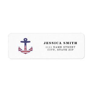 Patriotic American Flag Anchor Nautical Label