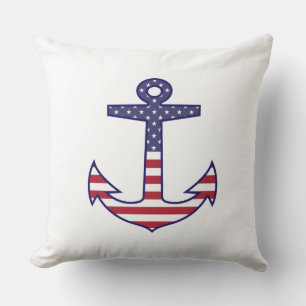 Patriotic American Flag Anchor Nautical Throw Pillow