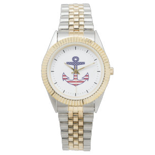 Patriotic American Flag Anchor Nautical Watch